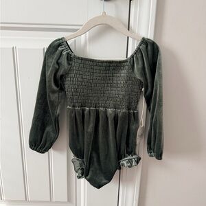 Green Velvet Long Sleeve Baby Romper